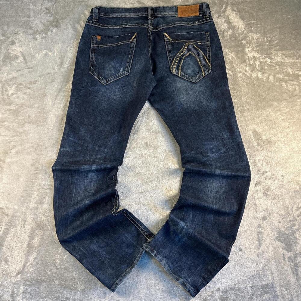 Buckaroo Jeans Mens 34x32 Blue Distressed Denim Straight Fit Faded